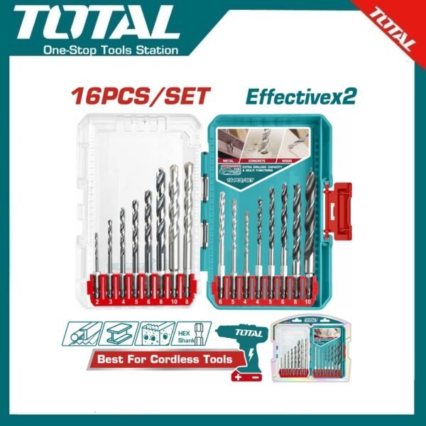 16Pcs Metal, Masonry & Wood Drill Bits Set TACSDL11608 | Company: Total | Origin: China