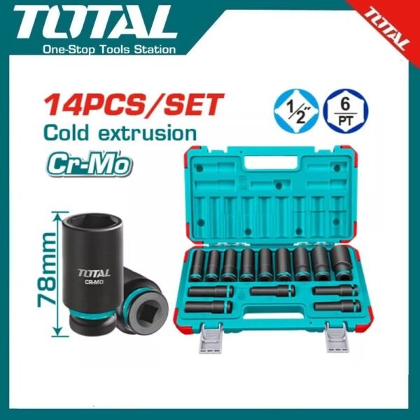 14 Pcs 1/2"Dr. Deep Impact Socket Set THKISD12143L | Company: Total | Origin: China