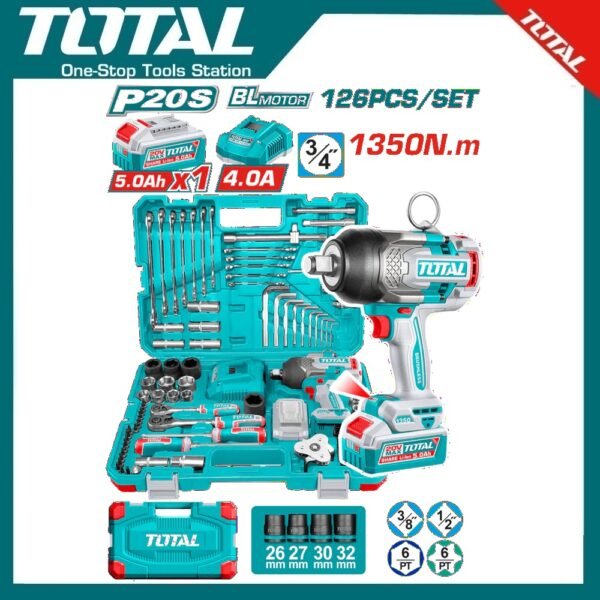 126Pcs Cordless Impact Wrench Tools Set THKTHP31262 | Company: Total | Origin: China