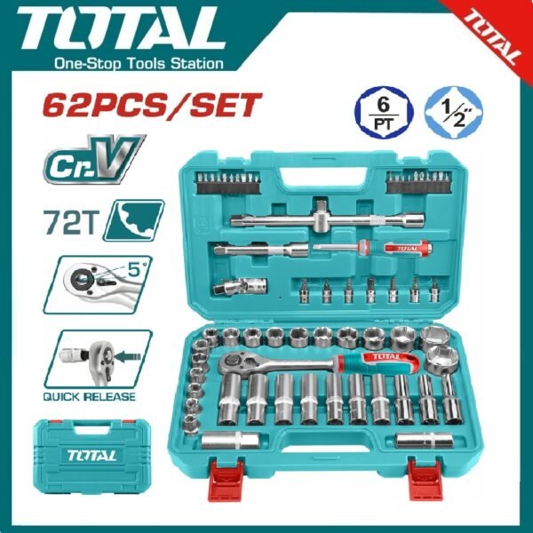 62Pcs 1/2" Socket Set THT121602 | Company: Total | Origin: China