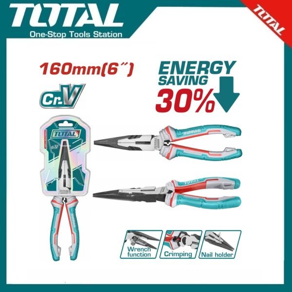High Leverage Long Nose Pliers 6" THT220606S | Company: Total | Origin: China