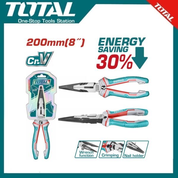 High Leverage Long Nose Pliers 8" THT220806S | Company: Total | Origin: China