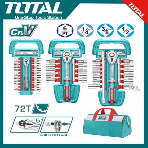 57Pcs 1/4"&3/8"&1/2" Socket Set TOS23092 | Company: Total | Origin: China
